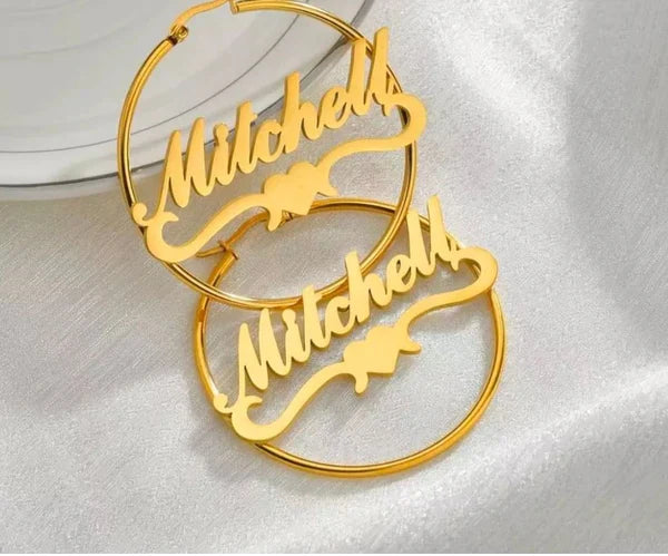 Customize Name Earrings with Heart Design